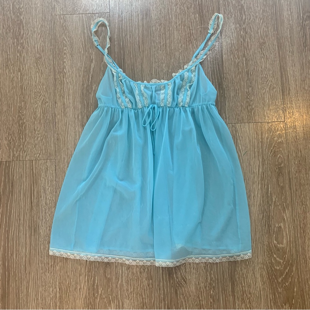 Victoria's Secret Vintage Baby Blue Lace-Trim Baby Doll slip top Size S